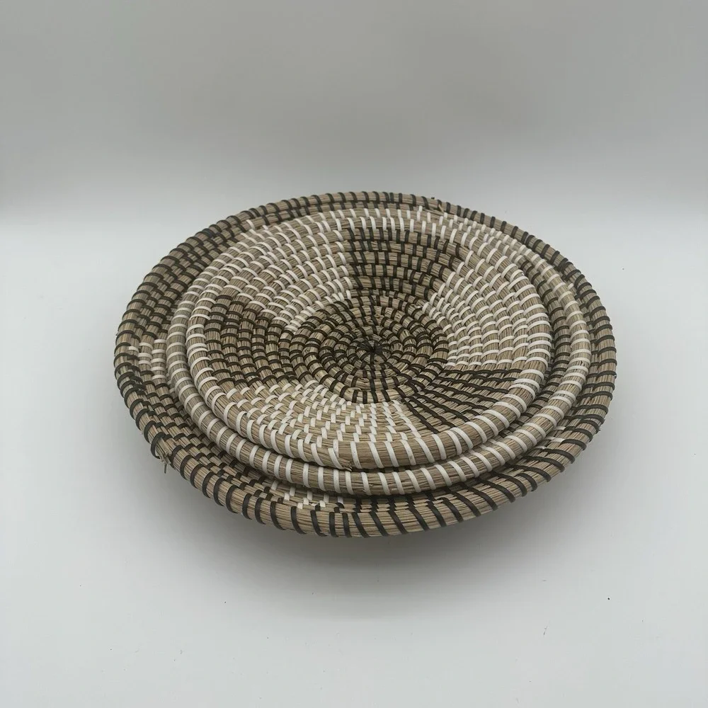 Boho Coiled Seagrass Baskets Decorative Set Of 3  14